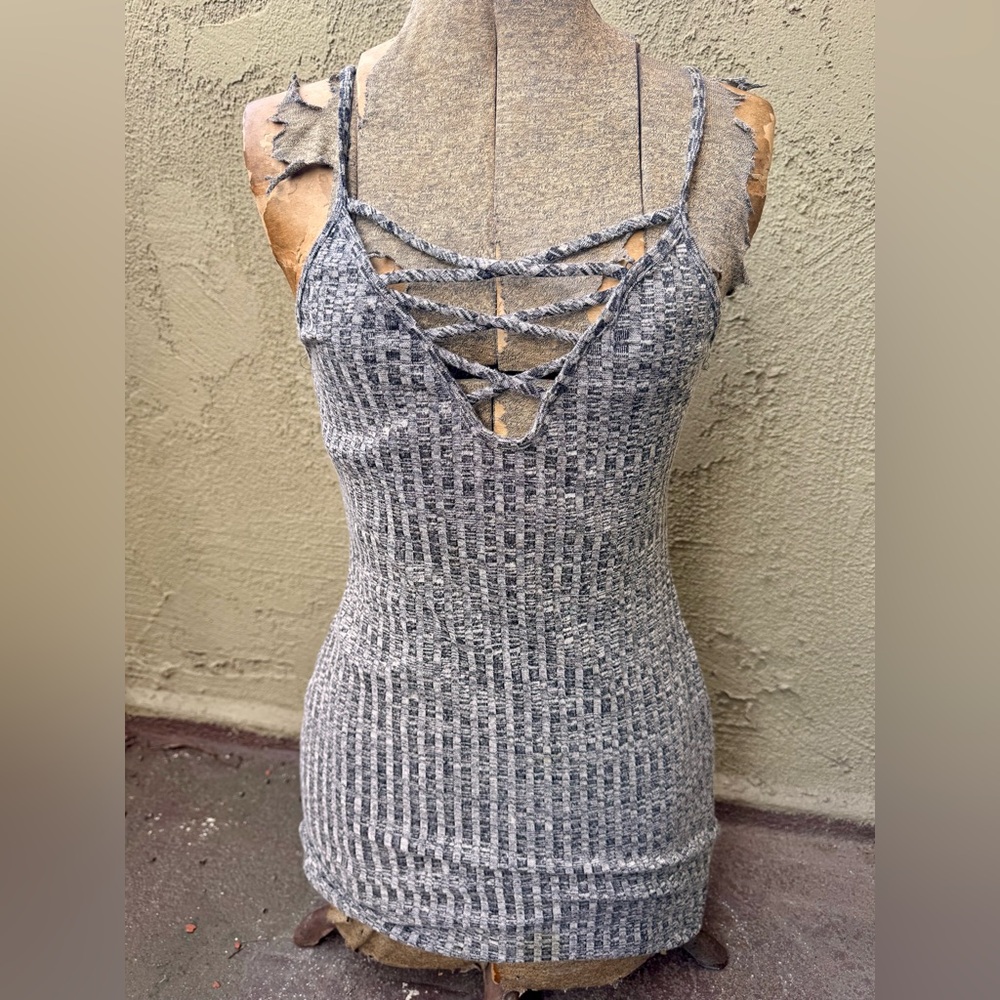 Gray Ribbed lace up Mini Dress